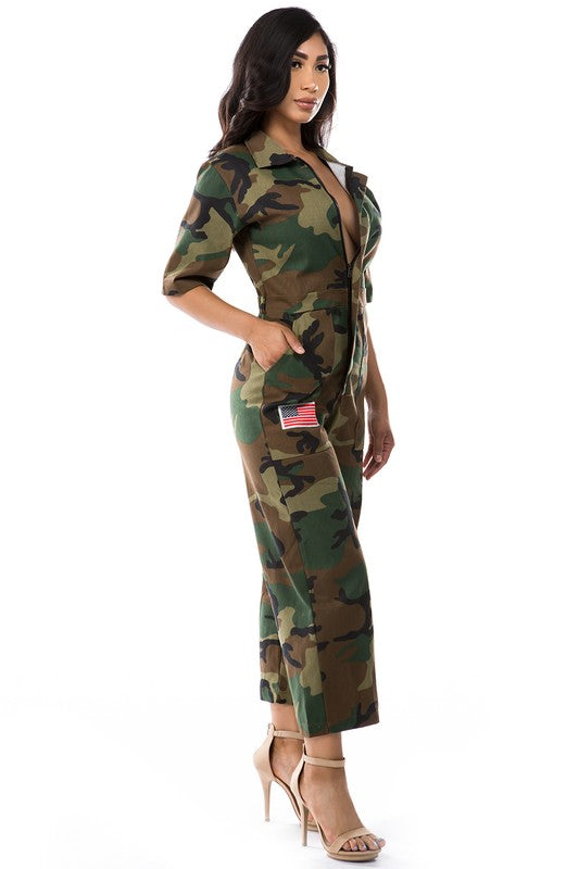 WOMEN FASHION CAMOFLAGE JUMPSUIT