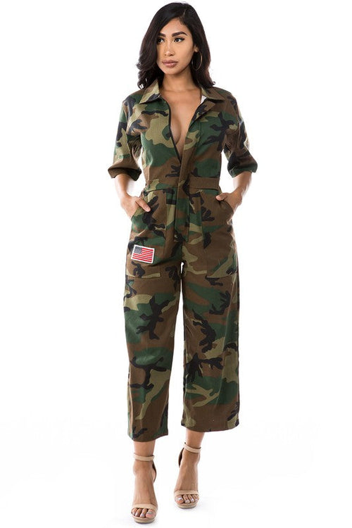 WOMEN FASHION CAMOFLAGE JUMPSUIT