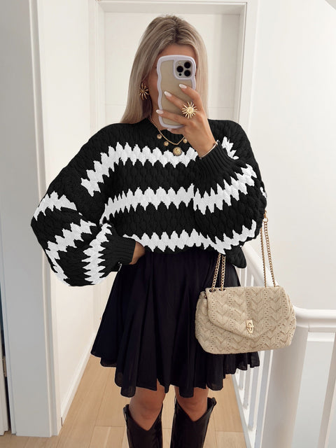 Autumn Winter Women Knitted Pullover Striped Trendy Loose Sweater