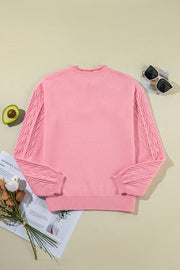 Women Flower Detail Knitted Notched Neck Sweater