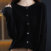 Fashion Merino Wool Cardigan Sweater Women O-Neck Long-sleeve Cashmere
