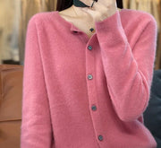 Fashion Merino Wool Cardigan Sweater Women O-Neck Long-sleeve Cashmere