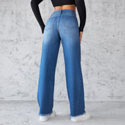 Fashion Straight Wide-leg Jeans Casual High-waist Non-elastic Womens