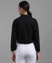 Women Solid Light Weight Casual Short Jacket (Color Black) (Size L)