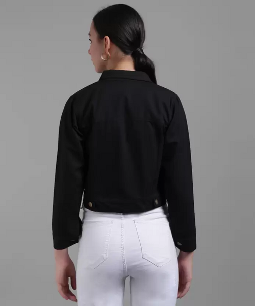 Women Solid Light Weight Casual Short Jacket (Color Black) (Size L)