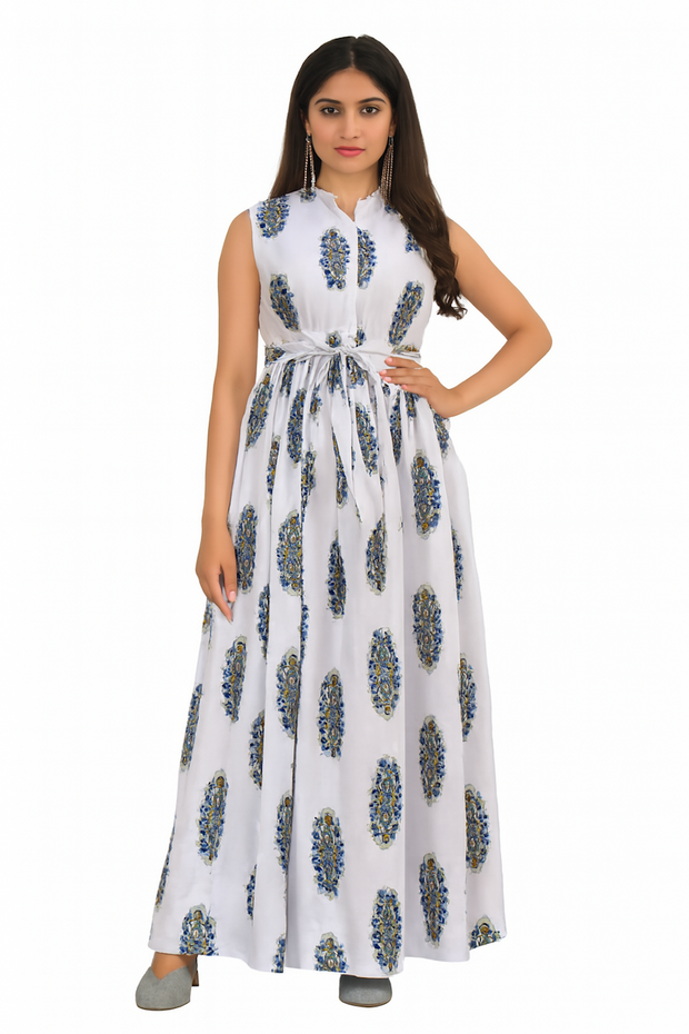 Embroidered Designer Gown for Women-White (Size-XXS) | D27